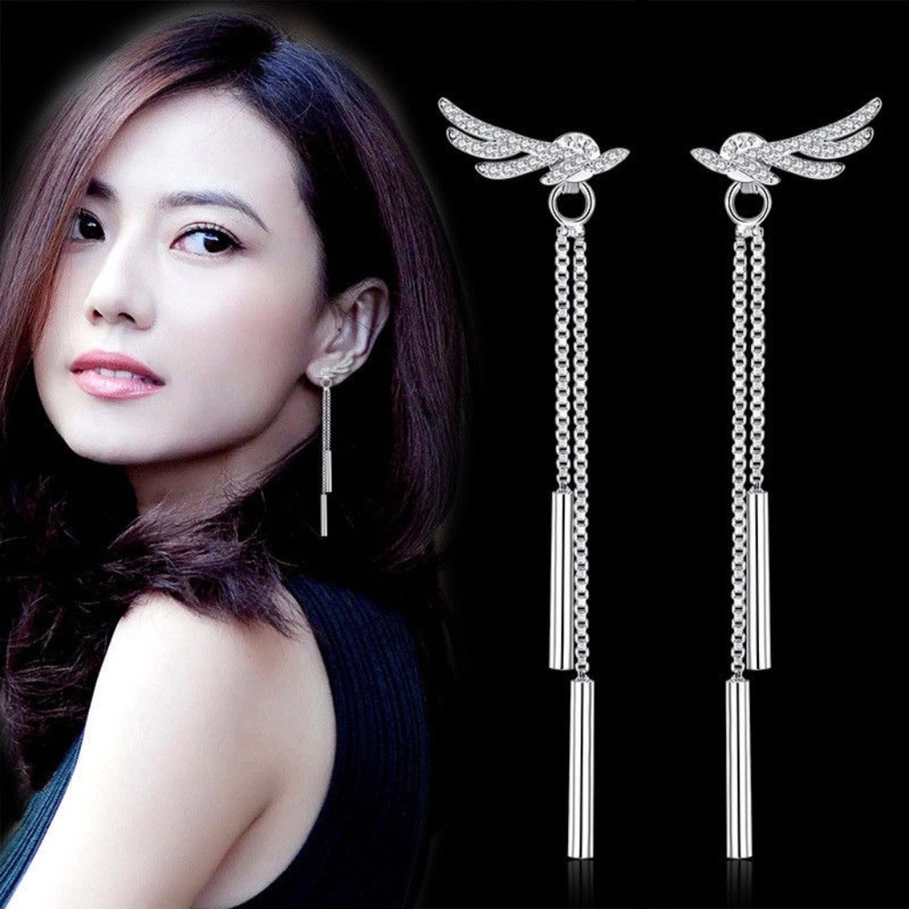 Angel Wings Cubic Zirconia 2 in 1 Earrings